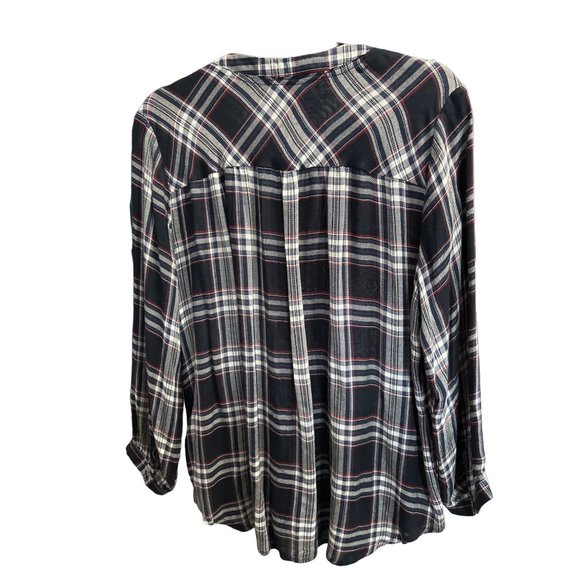 Knox Rose size L navy plaid embroidered 1/2 button v neck soft flannel like top - Picture 3 of 7